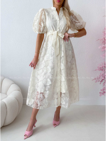 Elegantné vyšívané krajkované šaty Creme AB 301