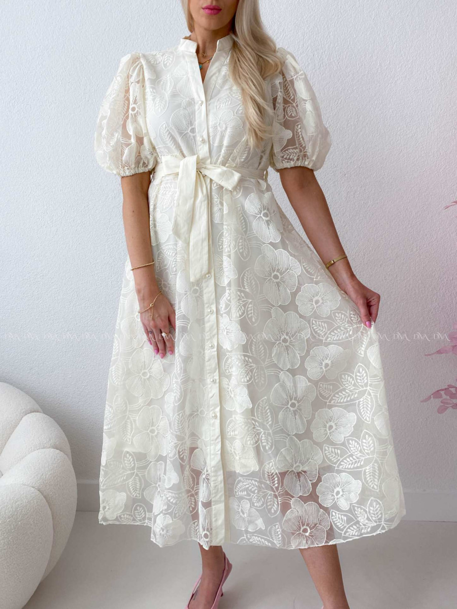 Elegantné vyšívané krajkované šaty Creme AB 301