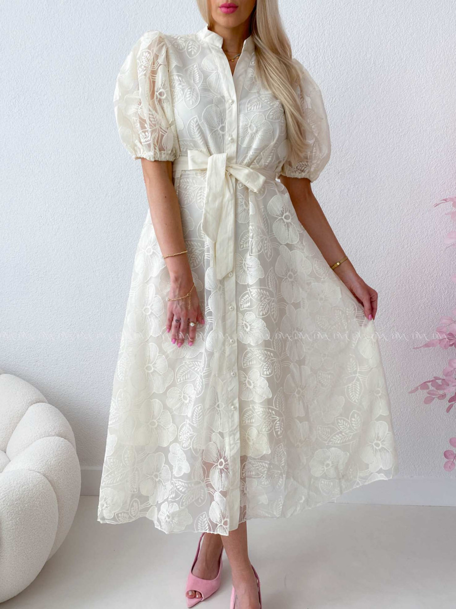 Elegantné vyšívané krajkované šaty Creme AB 301