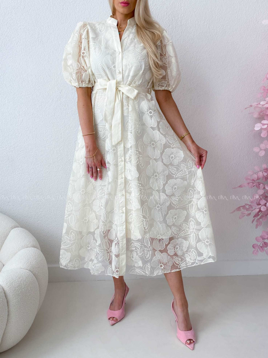 Elegantné vyšívané krajkované šaty Creme AB 301