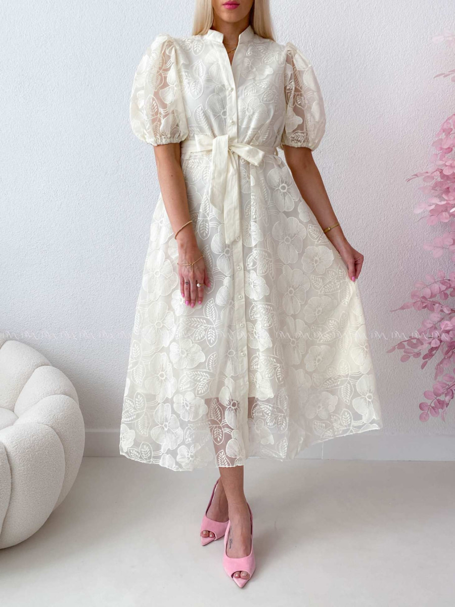 Elegantné vyšívané krajkované šaty Creme AB 301
