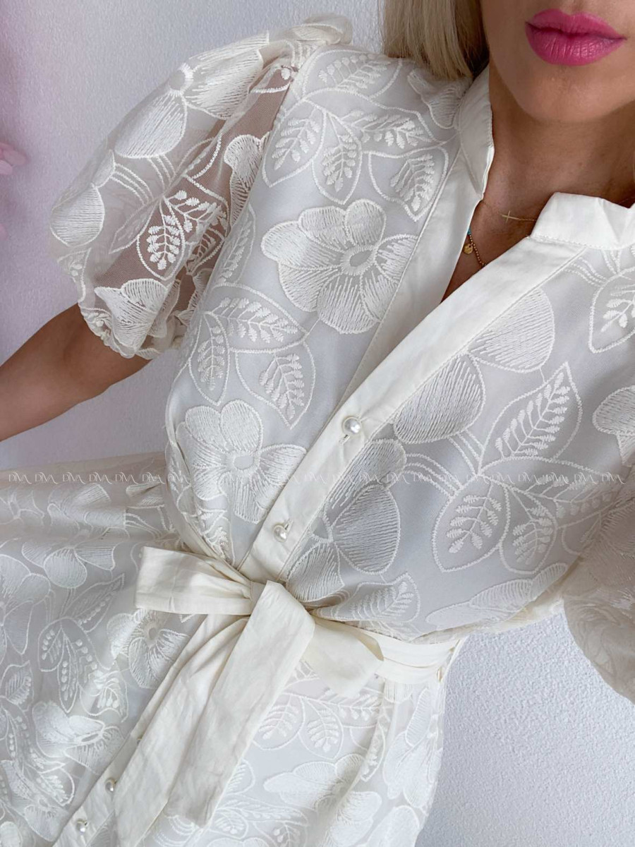 Elegantné vyšívané krajkované šaty Creme AB 301