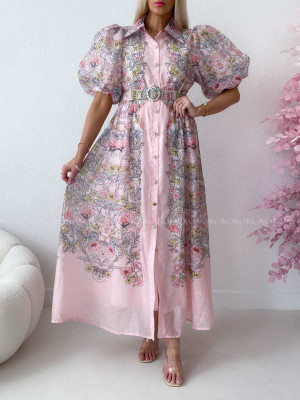 Elegantné kvetinové maxi šaty oriental flora ružové AB 304