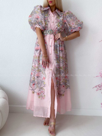 Elegantné kvetinové maxi šaty oriental flora ružové AB 304