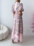 Elegantné kvetinové maxi šaty oriental flora ružové AB 304