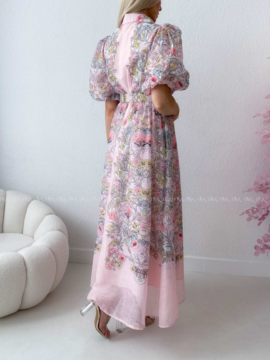Elegantné kvetinové maxi šaty oriental flora ružové AB 304