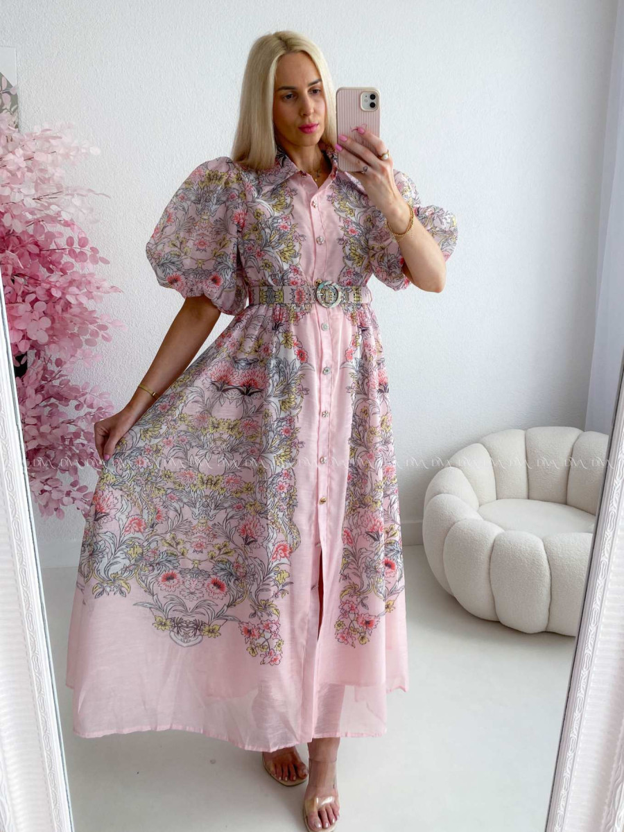 Elegantné kvetinové maxi šaty oriental flora ružové AB 304