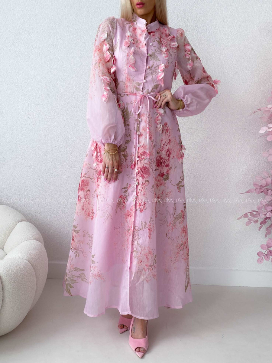 Elegantné maxi šaty Floral s lístočkami ružové AB 300