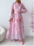 Elegantné maxi šaty Floral s lístočkami ružové AB 300
