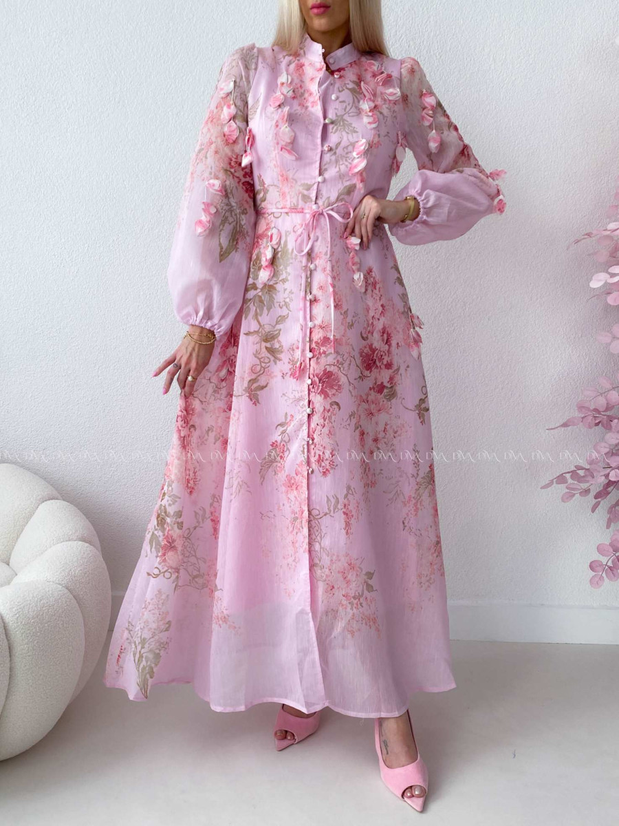 Elegantné maxi šaty Floral s lístočkami ružové AB 300