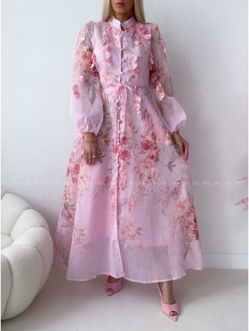 Elegantné maxi šaty Floral s lístočkami ružové AB 300