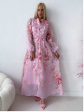 Elegantné maxi šaty Floral s lístočkami ružové AB 300