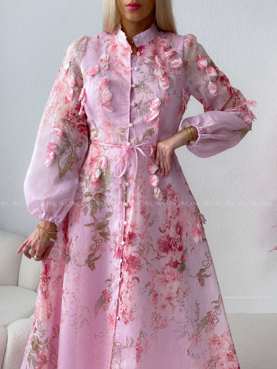 Elegantné maxi šaty Floral s lístočkami ružové AB 300