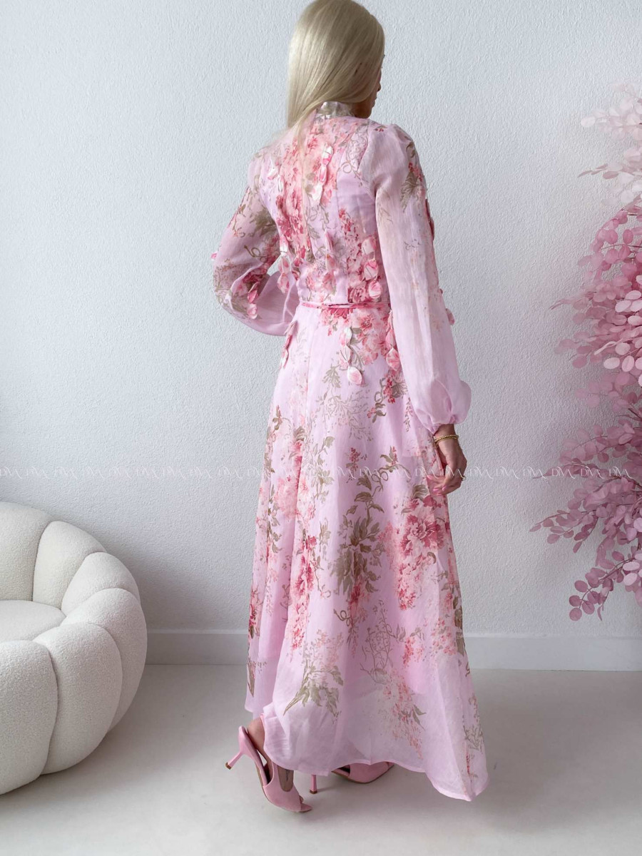 Elegantné maxi šaty Floral s lístočkami ružové AB 300