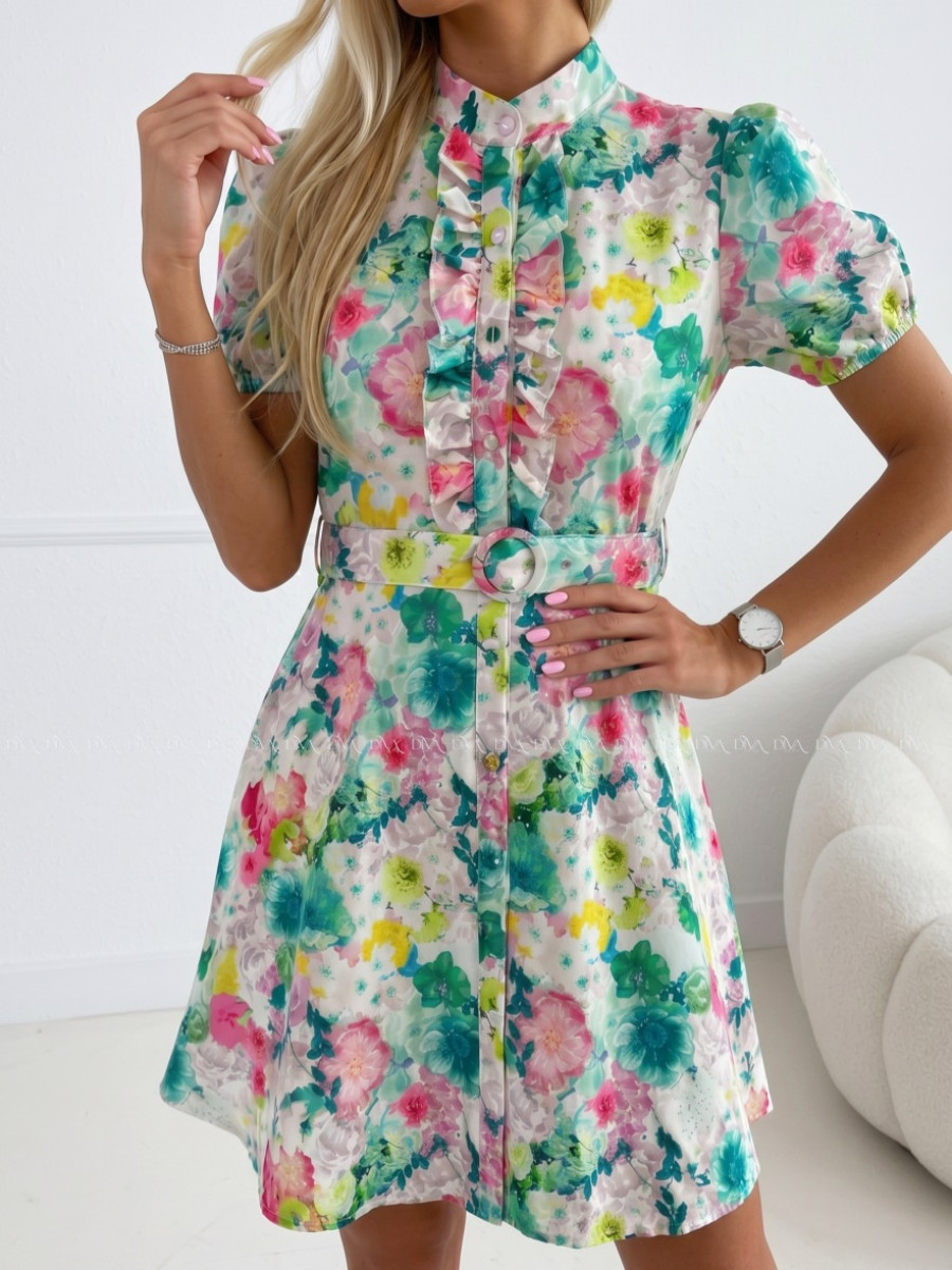 Ľahké kvetované šaty green flowers AB 509