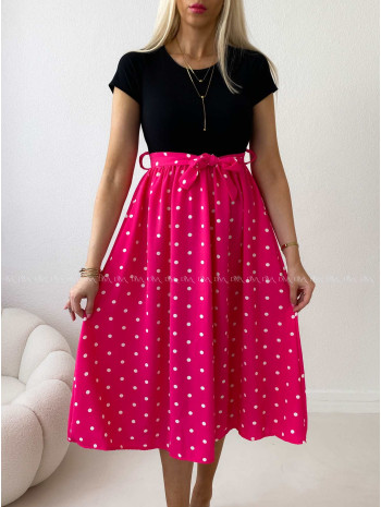 Midi šaty s bodkami čierna/ fuchsia AB 523