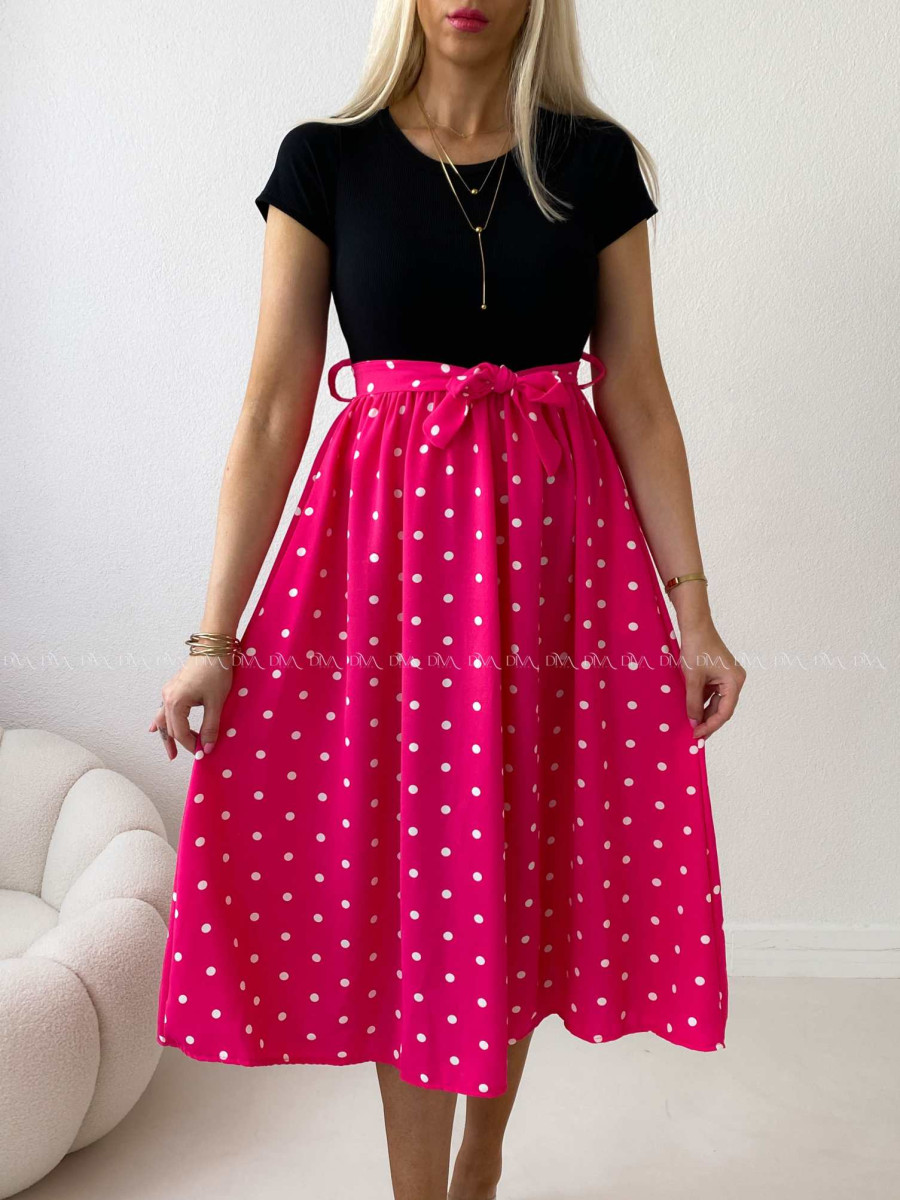Midi šaty s bodkami čierna/ fuchsia AB 523