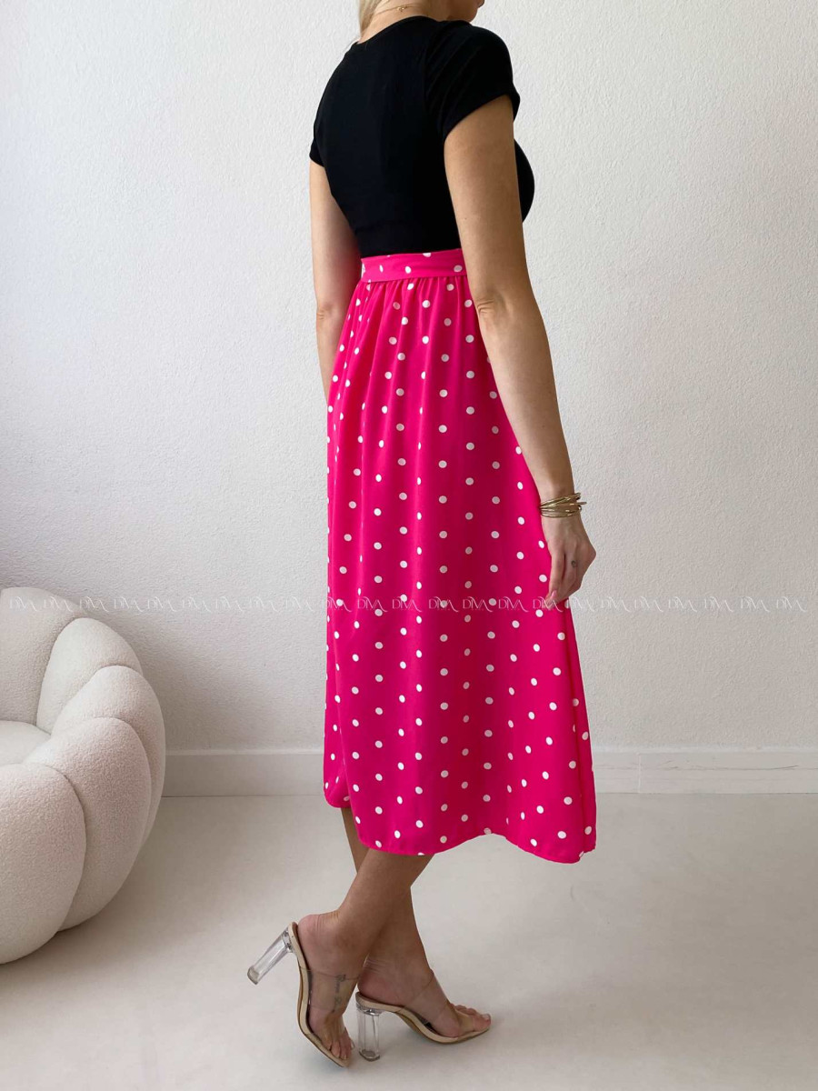 Midi šaty s bodkami čierna/ fuchsia AB 523