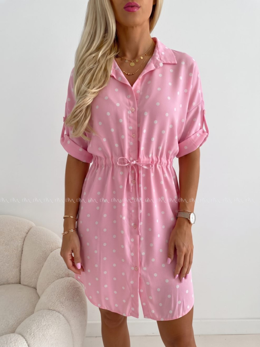 Košeľové šaty balerina s bodkami baby pink AB 124 Košeľové šaty balerina s bodkami baby pink AB 124