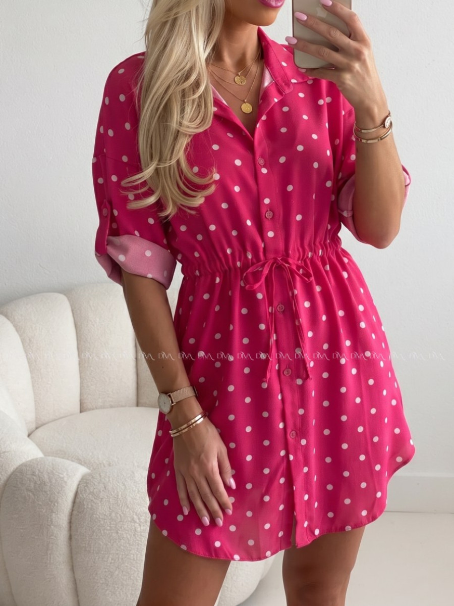 Košeľové šaty balerina s bodkami fuchsia AB 124 Košeľové šaty balerina s bodkami fuchsia AB 124