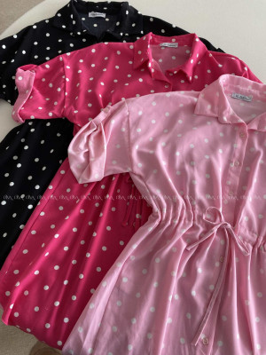 Košeľové šaty balerina s bodkami fuchsia AB 124