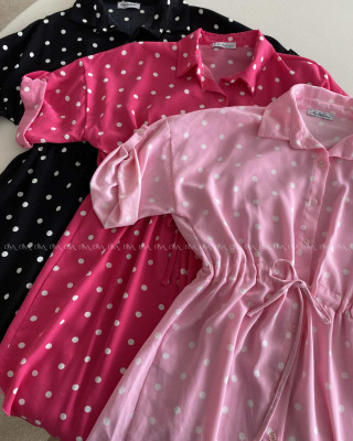 Košeľové šaty balerina s bodkami fuchsia AB 124