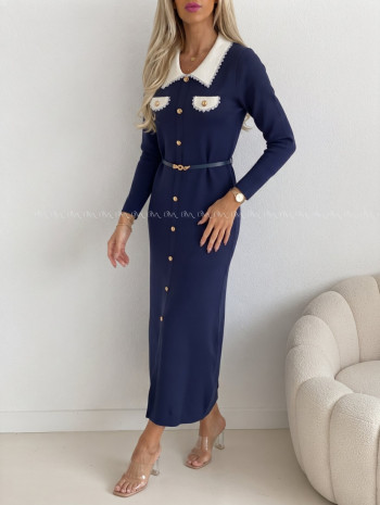 Úpletové maxi šaty s golierikom navy blue AB 536