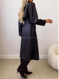 Eko koženkový trench coat čierny AB 543 Eko koženkový trench coat čierny AB 543