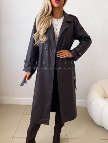 Eko koženkový trench coat čokoládový AB 543 Eko koženkový trench coat čokoládový AB 543