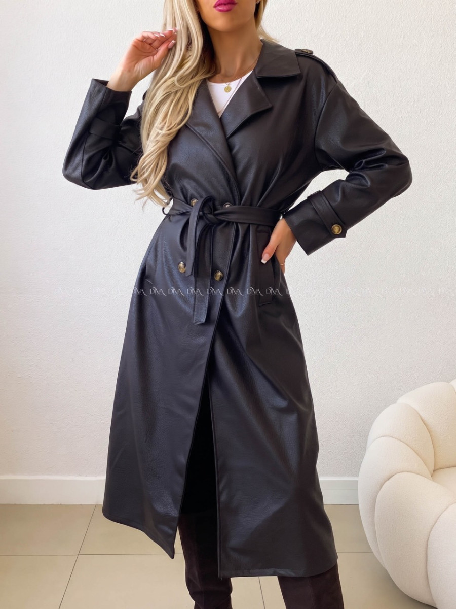 Eko koženkový trench coat čokoládový AB 543 Eko koženkový trench coat čokoládový AB 543