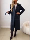Eko koženkový trench coat čierny AB 543 Eko koženkový trench coat čierny AB 543