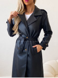 Eko koženkový trench coat čierny AB 543 Eko koženkový trench coat čierny AB 543