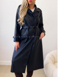 Eko koženkový trench coat čierny AB 543 Eko koženkový trench coat čierny AB 543