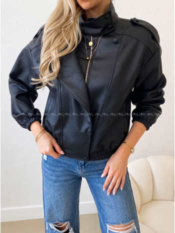 Eko koženka s golierom čierna AB 540