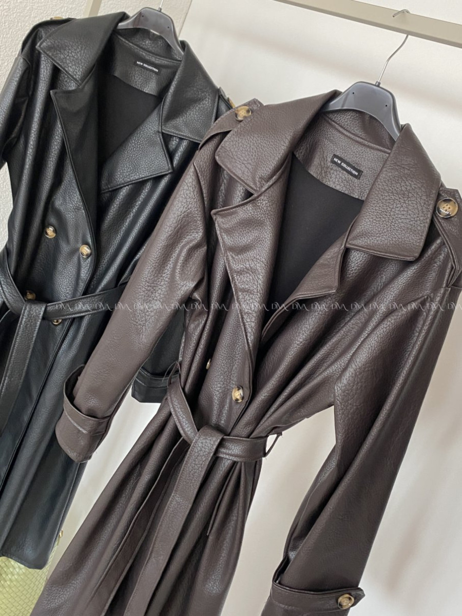 Eko koženkový trench coat čokoládový AB 543 Eko koženkový trench coat čokoládový AB 543