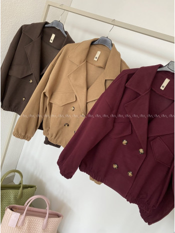 Flaušová bunda s dvojradovým zapínaním burgundy AB 556 Flaušová bunda s dvojradovým zapínaním burgundy AB 556