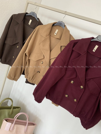 Flaušová bunda s dvojradovým zapínaním burgundy AB 556 Flaušová bunda s dvojradovým zapínaním burgundy AB 556