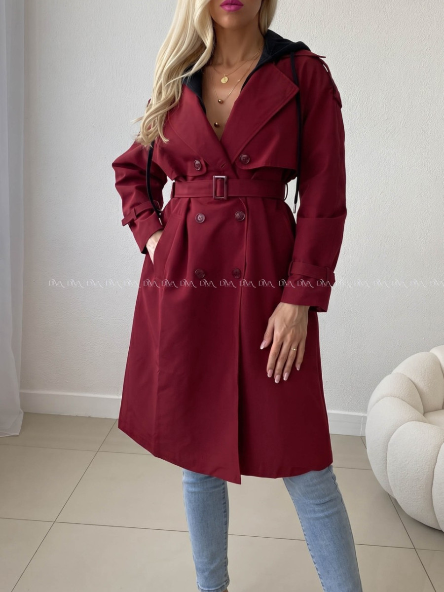 Burgundy prechodný trenchcoat AB 91 Burgundy prechodný trenchcoat AB 91