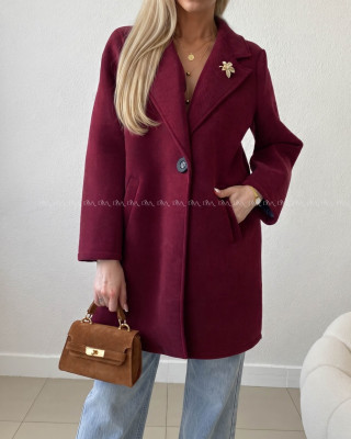 Midi prechodný kabát s brošňou burgundy AB 59