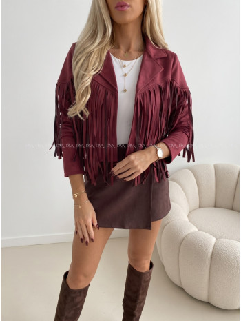 Jelenicová bunda so strapcami burgundy AB 708