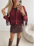 Jelenicová bunda so strapcami burgundy AB 708 Jelenicová bunda so strapcami burgundy AB 708