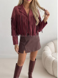 Jelenicová bunda so strapcami burgundy AB 708 Jelenicová bunda so strapcami burgundy AB 708