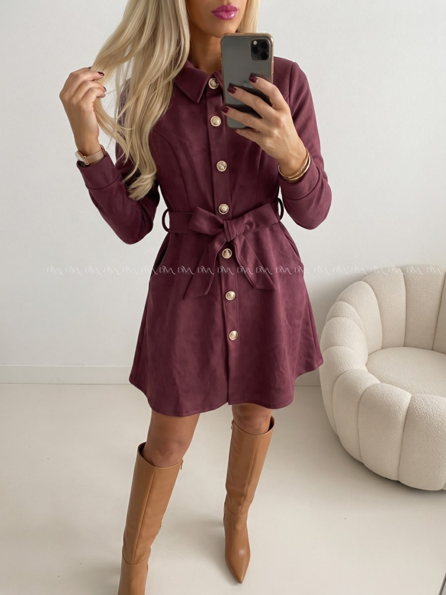 Jelenicové šaty s gombíkmi burgundy AB 707 Jelenicové šaty s gombíkmi burgundy AB 707