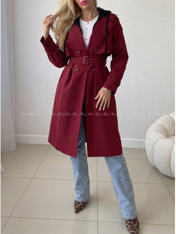 Burgundy prechodný trenchcoat AB 91 Burgundy prechodný trenchcoat AB 91