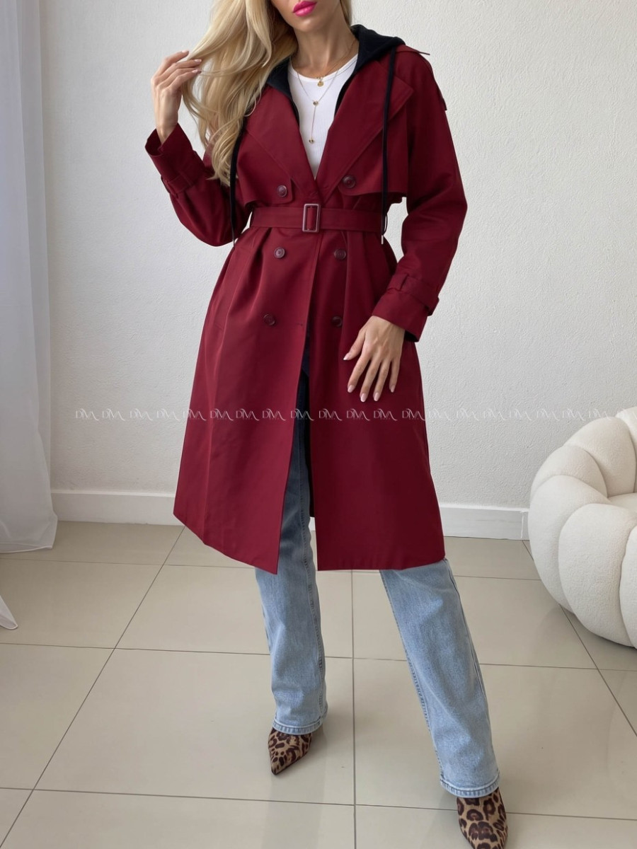 Burgundy prechodný trenchcoat AB 91 Burgundy prechodný trenchcoat AB 91