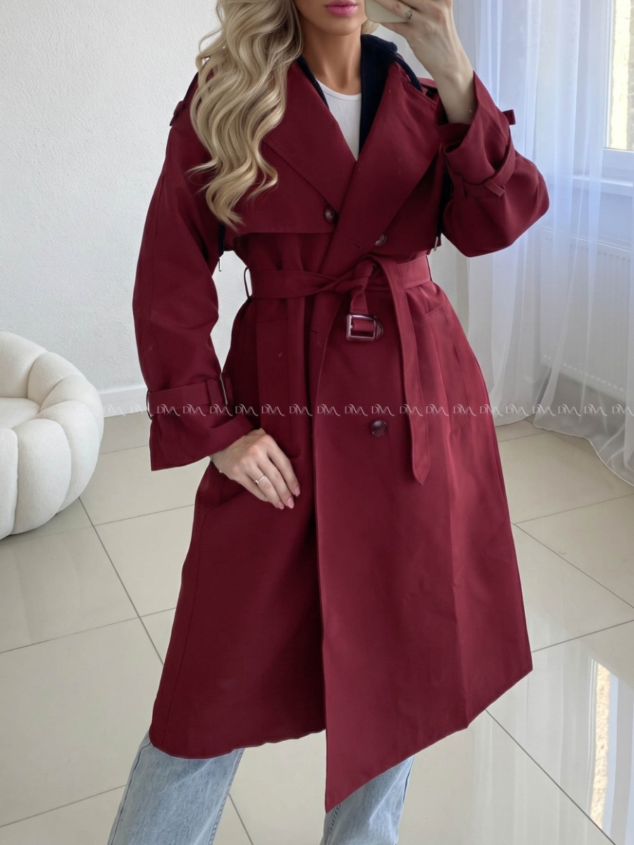 Burgundy prechodný trenchcoat AB 91 Burgundy prechodný trenchcoat AB 91
