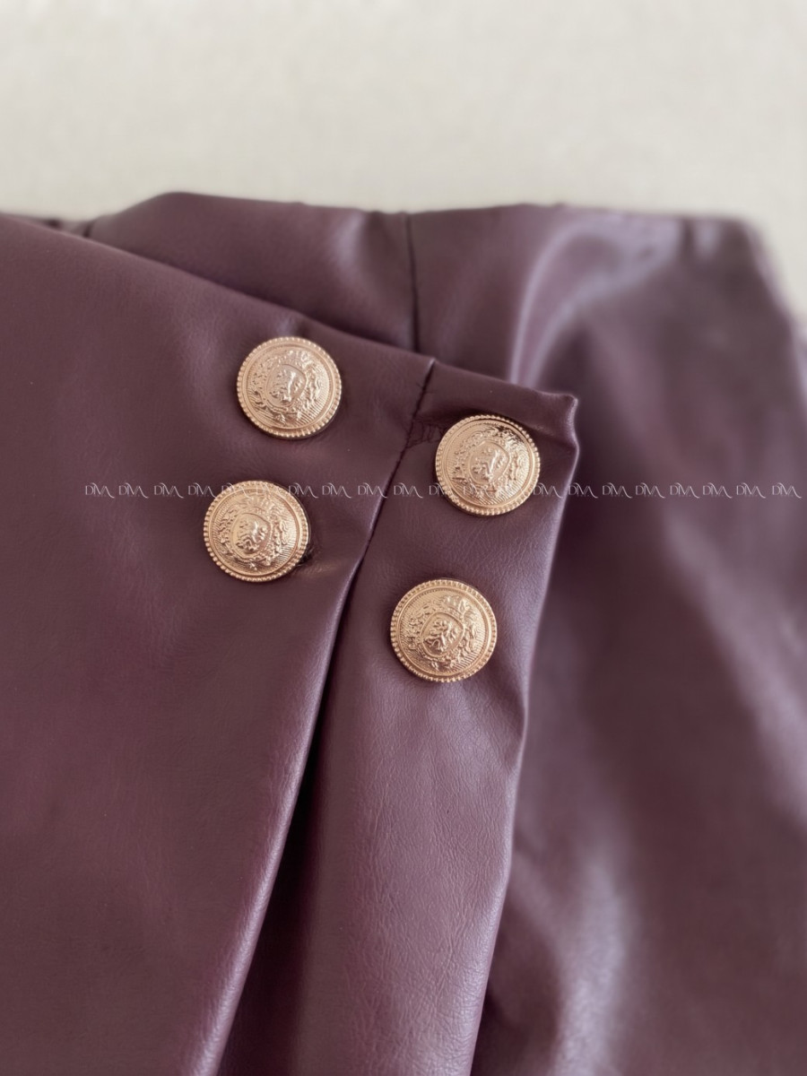 Koženkový skort s gombíkmi burgundy AB 701 Koženkový skort s gombíkmi burgundy AB 701