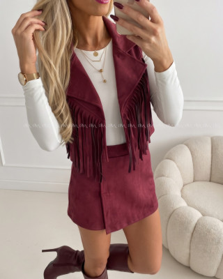 Jelenicová vesta so strapcami burgundy AB 708