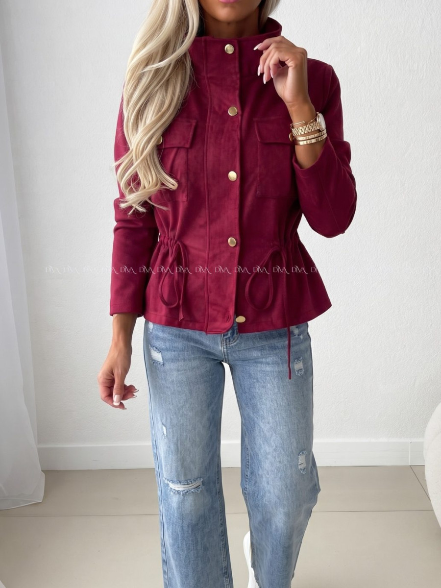 Semišová bunda so sťahovaním v páse burgundy AB 233 Semišová bunda so sťahovaním v páse burgundy AB 233