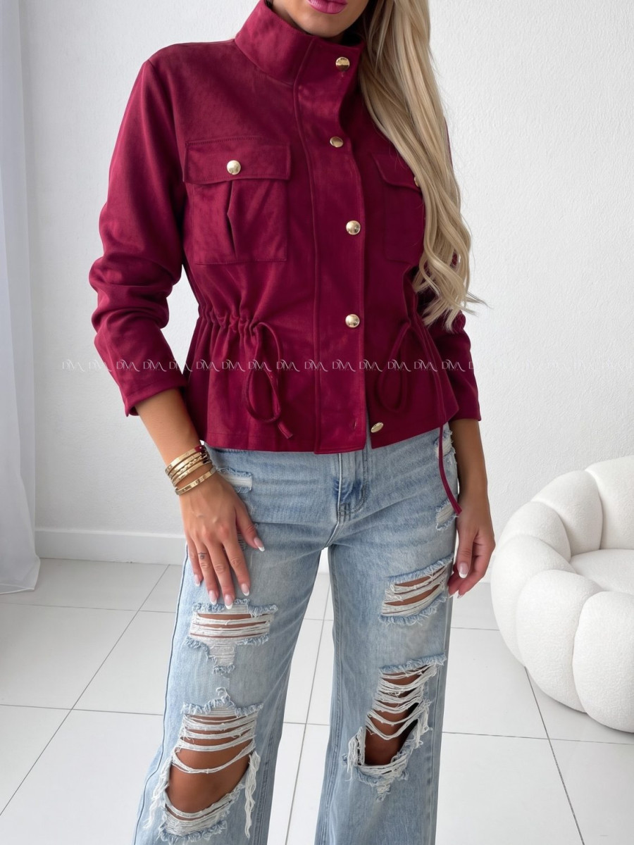 Semišová bunda so sťahovaním v páse burgundy AB 233 Semišová bunda so sťahovaním v páse burgundy AB 233